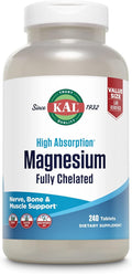KAL Magnesium Glycinate Tablets Fully Chelated High Absorption Formula with Magnesium Bisglycinate Chelate for Nerve Muscle &amp Bone Health Support Vegan Gluten Free Value Size 240 Tablets