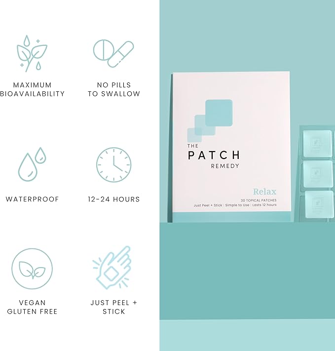 The Patch Remedy Relax Patch | L-Theanine Lemon Balm Valerian Ashwagandha Passionflower | 30 Patches