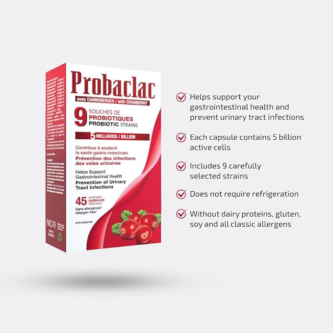 Womens Probiotic with Cranberry Multi-Strain Supplement for Digestive Balance Urinary Tract Health Supports Gut Flora UTI Defense Immune Function 45 Capsules Made in Canada