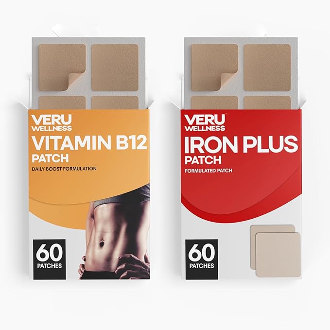 Veru Wellness Energy Duo Lifestyle Patch - B12 Iron - Self Adhesive Time Release Patch 8-10 Hours (42 Days)