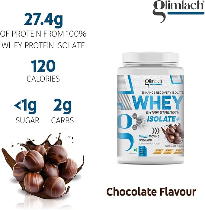 GLIMLACH Whey Extra Strength Isolate + Protein Powder for Muscle Support &amp Recovery Vegetarian - Primary Source Whey Isolate (2.2LBS Chocolate)
