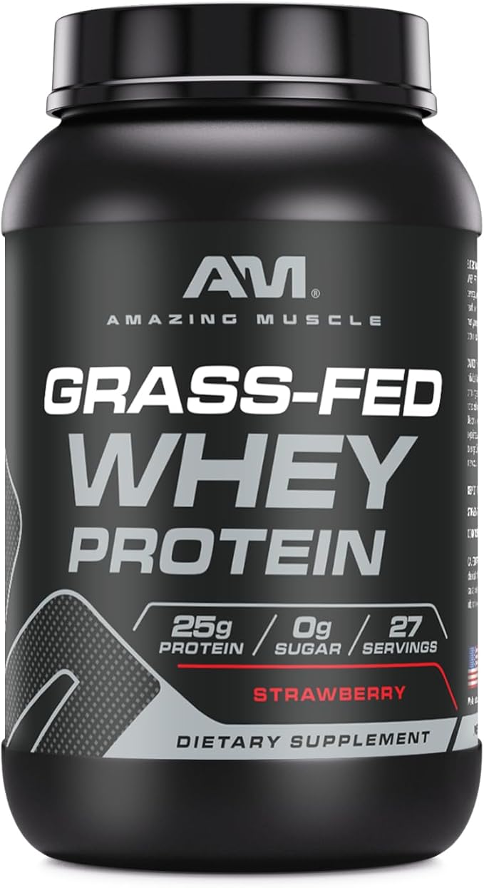 Amazing Muscle Grass-Fed Whey Protein Powder Supplement | 2 Lb (907 G) | Non-GMO | Glute-Free | Made in USA