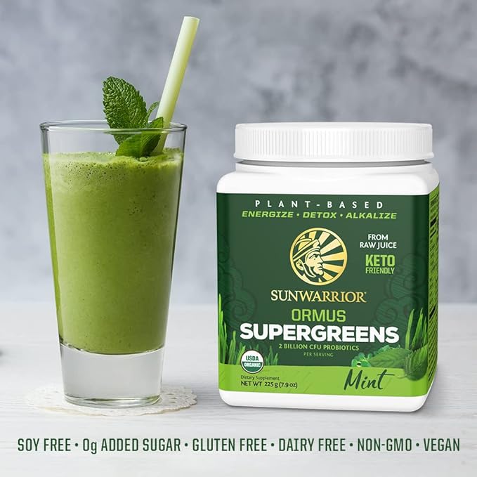 Organic Greens Powder Superfood Complex | Organic Super Greens Powder from Raw Juice with Probiotics Moringa Leaf &amp Electrolyte Minerals | Vegan Non-GMO No Added Sugar (Mint 45 Servings)