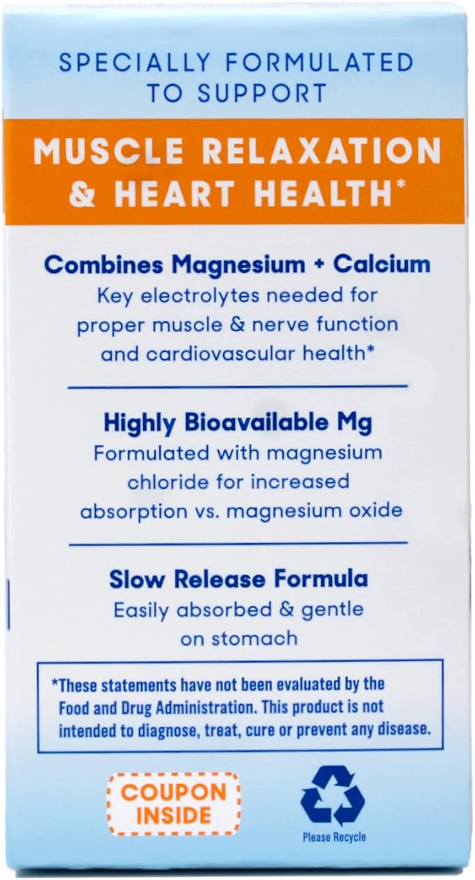 SlowMag MG Muscle + Heart Magnesium Chloride with Calcium Tablets 60 Count (Pack of 2)