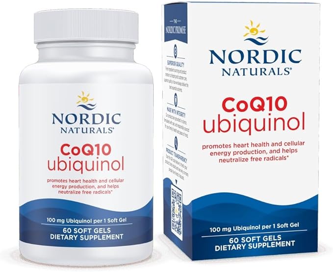 Nordic Naturals Nordic CoQ10 Ubiquinol - 60 Mini Soft Gels - 100 mg Coenzyme Q10 (CoQ10) Ubiquinol - Heart &amp Brain Health Cellular Energy Production Antioxidant Support - Non-GMO - 60 Servings