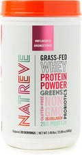Natreve Whey Protein Powder - 26g Grass-Fed Whey Protein with Amino Acids Probiotics &amp Collagen - Gluten Free &amp Unflavored 20 Servings