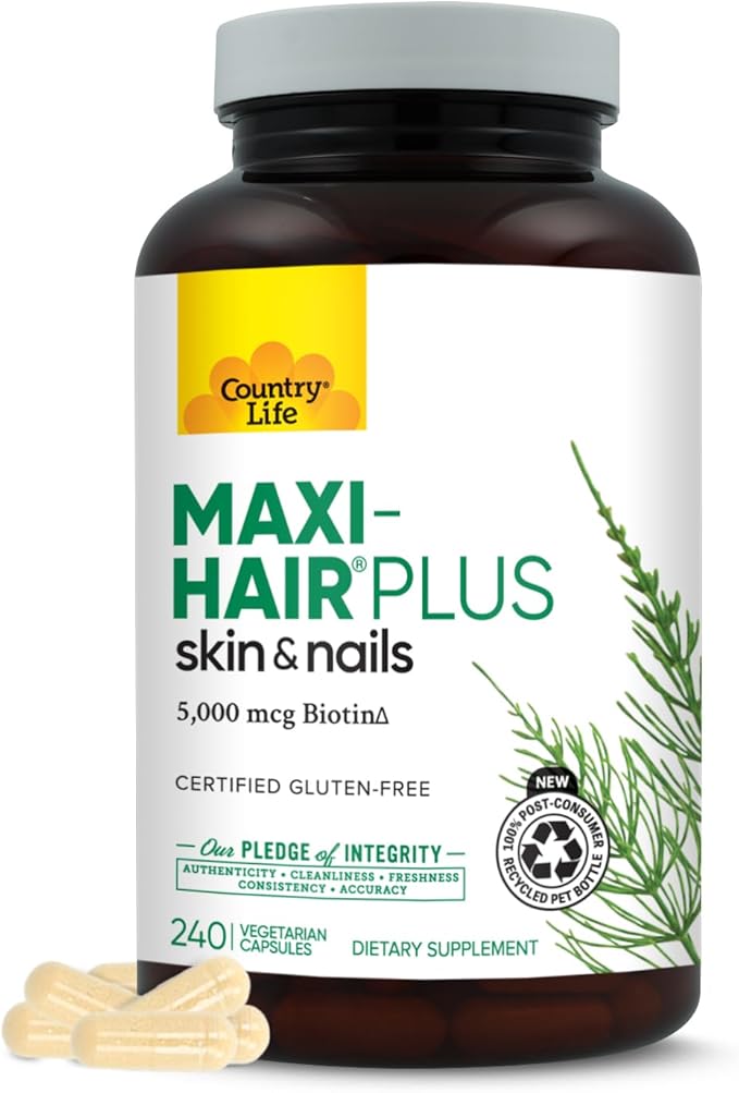 Country Life Maxi-Hair Plus Biotin Supports Healthy Hair Skin and Nails Daily Supplement 240 ct