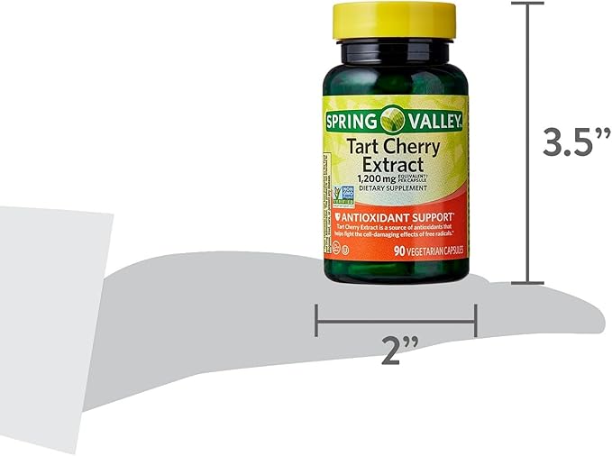 Spring Valley Tart Cherry Extract Antioxidant Support Dietary Supplement Vegetarian Capsules 1200 mg 90 Count (Pack of 1) - Set by Basket Goods
