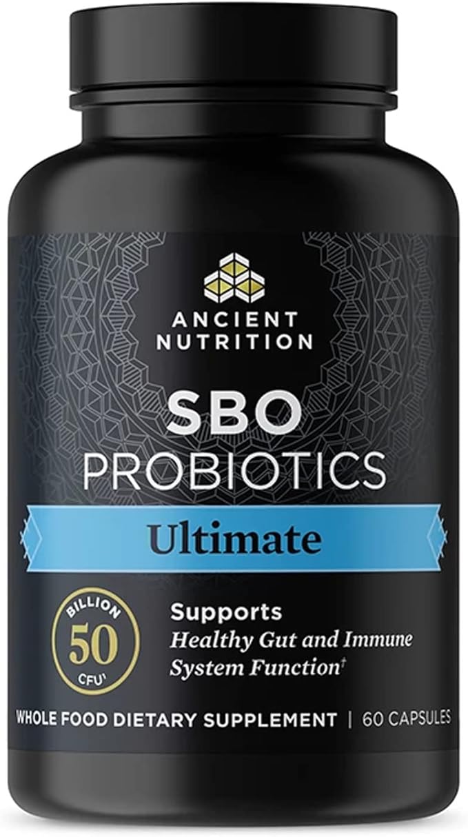Ancient Nutrition Probiotics SBO Probiotics Ultimate 50 Billion CFUs*/Serving Digestive and Immune Support Gluten Free Ancient Superfoods Blend 60 Capsules