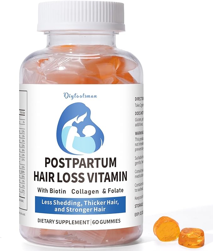 Postpartum Hair Loss Vitamin Vegan Gummies with Biotin Collagen &amp Folate Postpartum Hair Loss Products for Less Shedding Thicker Hair Stronger Hair Breastfeeding-Friendly 60 Gummies