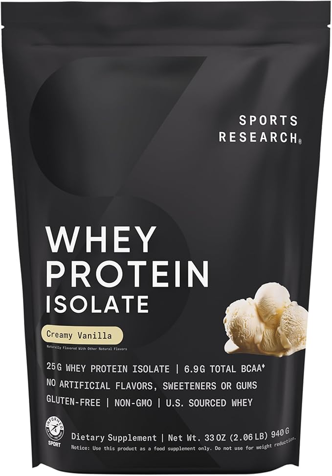 Sports Research Whey Protein Isolate Vanilla Flavored (2.1 lb) Variety Pack Hydrate Electrolytes Powder Packets (16 Count) and Creatine Monohydrate (1.1 lb)