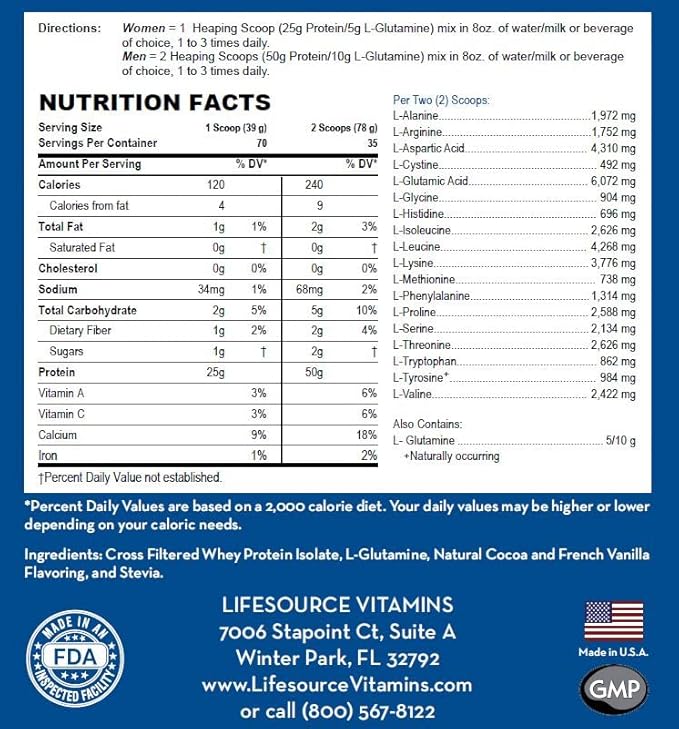 LifeSource Vitamins 6 lb - US Dairy Cows Grass Fed Whey Protein Isolate - Double Chocolate Fudge sweetened w/Stevia