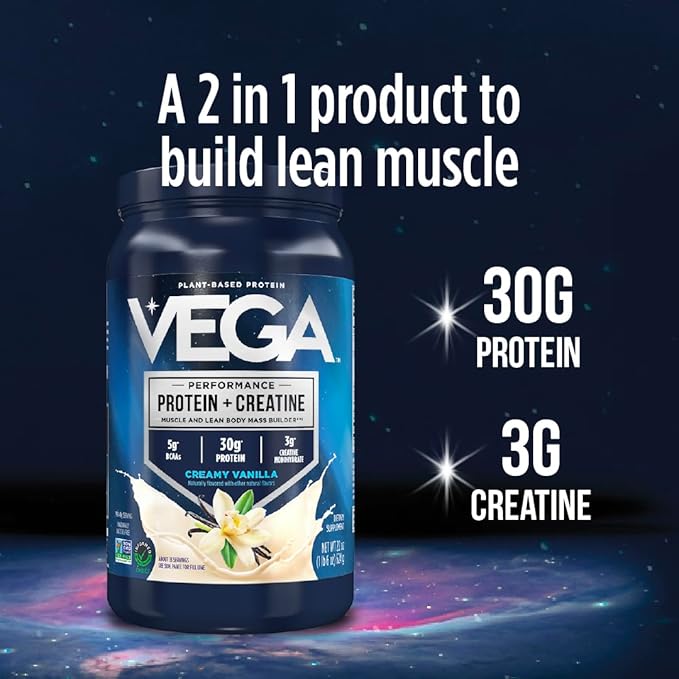 Vega Protein + Creatine - 30g Plant-Based Protein Chocolate 13 Servings 3g Creatine 5g BCAAs Vegan Keto Gluten Free Dairy Free Low Carb for Muscle Growth &amp Repair Drink Mix 23.4oz