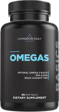 Livingood Daily Fish Oil Omega 3 Supplement EPA and Dha from Wild Caught Fish Omega 3 Fatty Acids for Heart Brain and Joint Health for Men and Women Gluten Free 30 Day Supply 60 Softgels