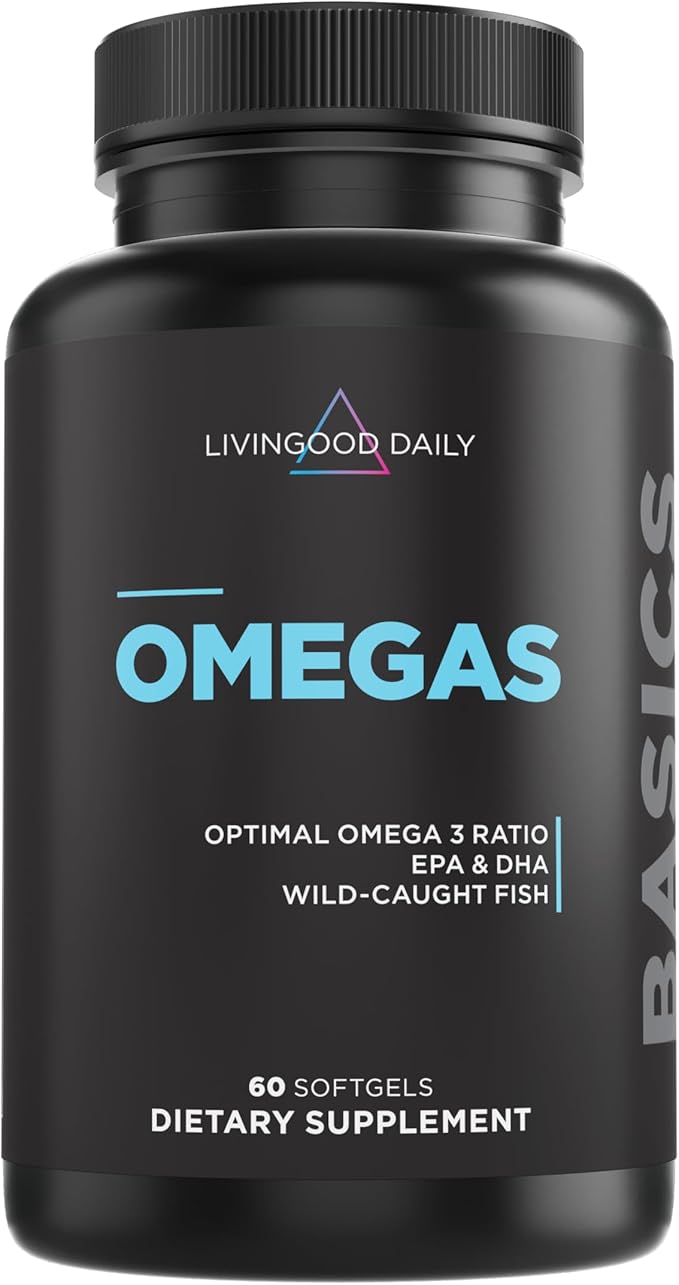 Livingood Daily Fish Oil Omega 3 Supplement EPA and Dha from Wild Caught Fish Omega 3 Fatty Acids for Heart Brain and Joint Health for Men and Women Gluten Free 30 Day Supply 60 Softgels