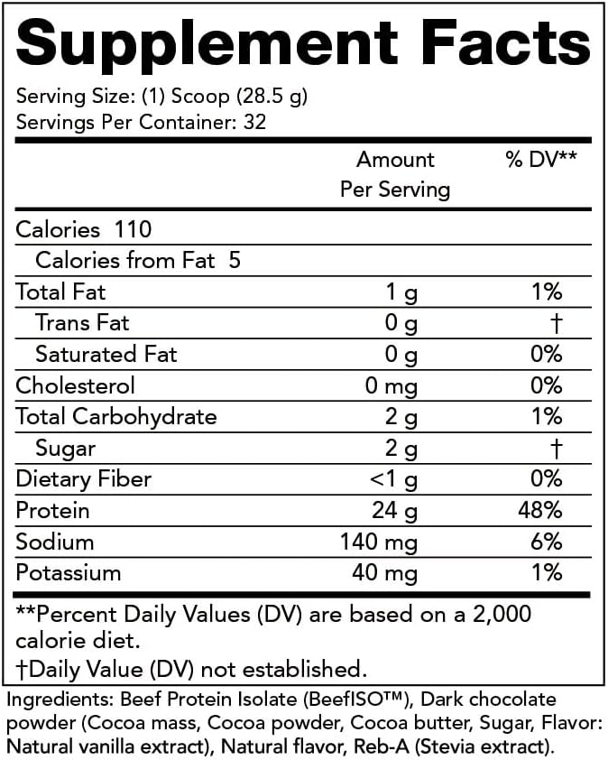Olympian Labs Beef Protein Isolate Powder 24g Protein BST Free 2 Grams BCAA's Muscle Building Amino Acids 32 Ounces Flavored with Real Chocolate