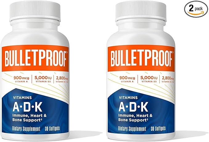 Bulletproof Vitamins A-D-K Softgels 30 Count Supplement for Heart Bone Health and Immune Support (Pack of 2)