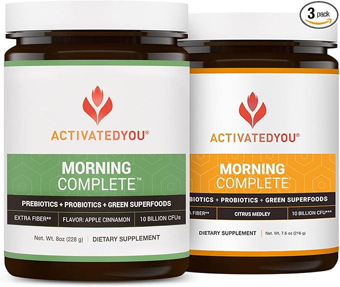ACTIVATEDYOU Morning Complete Daily Wellness Drink with 10 Billion CFUs Prebiotics Probiotics and Green Superfoods 30 Servings Apple Cinnamon + Citrus Flavor Bundle