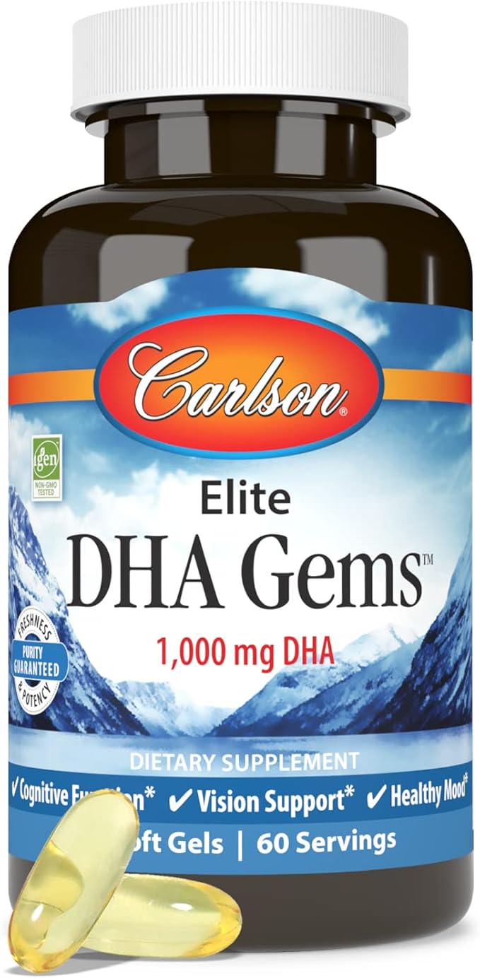 Carlson - Elite DHA Gems 1000 mg DHA Wild Caught Sustainably Sourced Brain Function &amp Healthy Vision 60 Softgels
