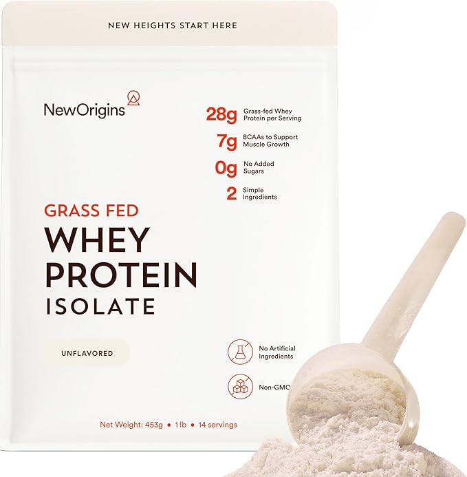 New Origins European Grass Fed Whey Protein Isolate (Unflavored 14 Servings Non-GMO Gluten-Free Sugar &amp Soy Free)