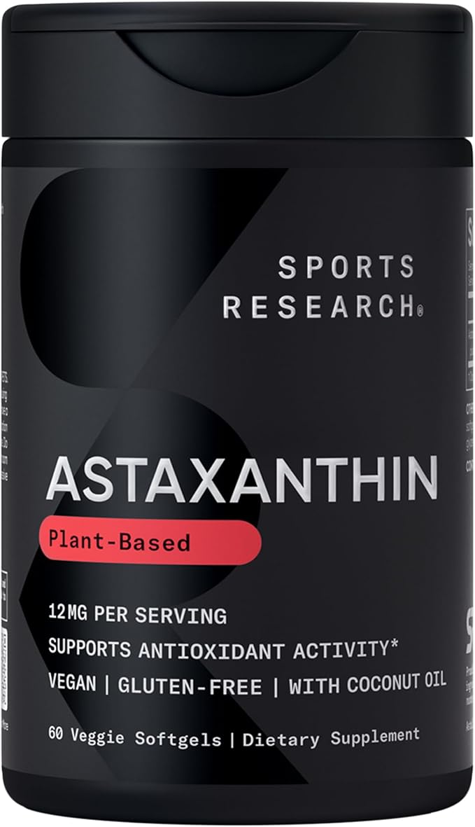 Sports Research® Antioxidant Support Pack w/Triple Strength Vegan Astaxanthin Supplement from Algae Omega-3 Fish Oil 1250mg and Vitamin D3 5000iu &amp Mk7 Vitamin K2 with Coconut MCT Oil