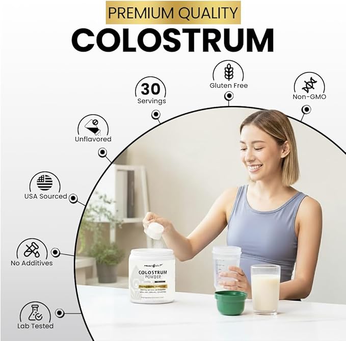 Colostrum Powder – 60g (30 Servings) Unflavored Bovine Colostrum Supplement Superfood for Hair Skin &amp Gut Health Gluten-Free Non-GMO