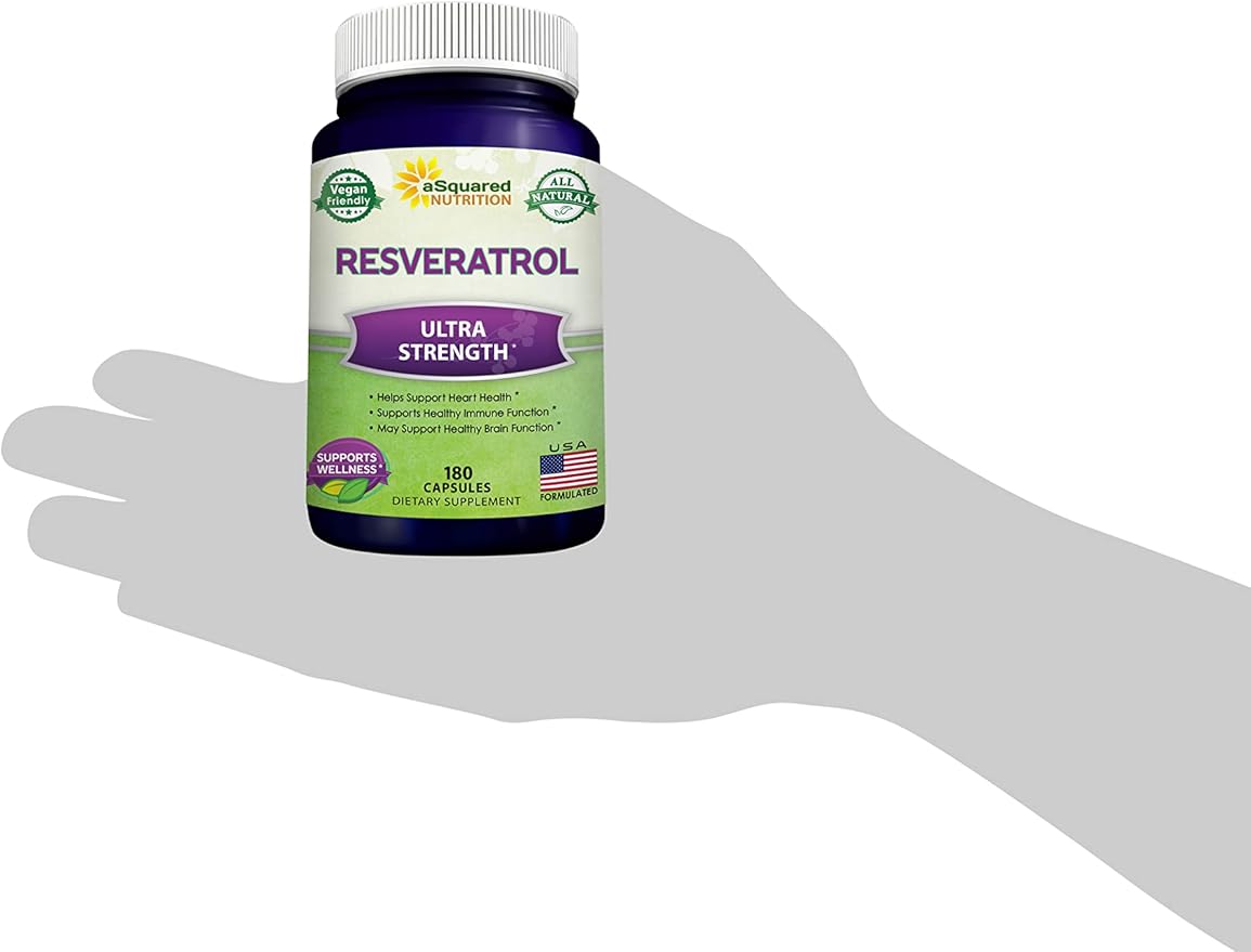 100% Natural Resveratrol - 1000mg Per Serving Max Strength (180 Capsules) Antioxidant Supplement Trans-Resveratrol Pills for Heart Health &amp Pure Polyphenols