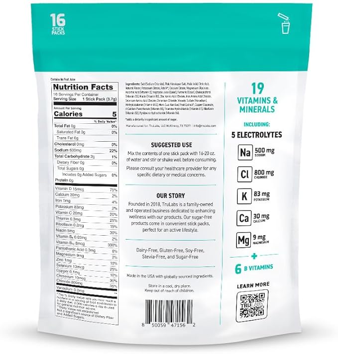 TRULABS Hydrate - Peach Mango. Sugar Free Electrolytes Hydration Packets. Each Serving Contains 1422 mg of Electrolytes &amp19 Vitamins &amp Minerals (16 ct)