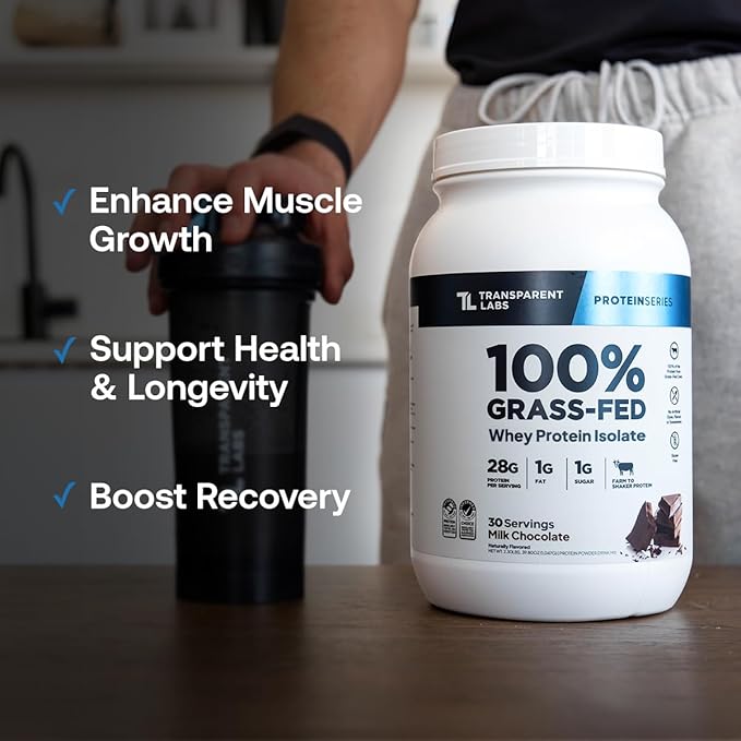 Transparent Labs Grass-Fed Whey Protein Isolate - Naturally Flavored Gluten Free Whey Protein Powder with 28g of Protein per Serving &amp 9 Amino Acids - 30 Servings French Vanilla