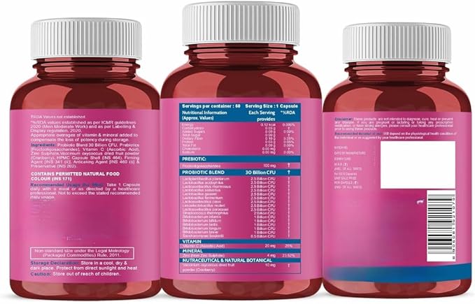 Probiotics Supplement 30 Billion for Women &amp Men Supports Digestion Immunity Support Cleanse - 60 Veg Capsules
