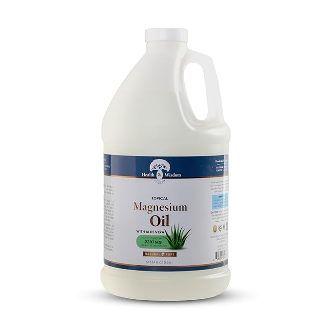 Health &amp Wisdom Pure Magnesium Oil with Aloe Vera - Topical Muscle &amp Joint Relief- Natural and Pure USP Grade Extra Strength Magnesium - Enhanced Absorption - 64 fl oz