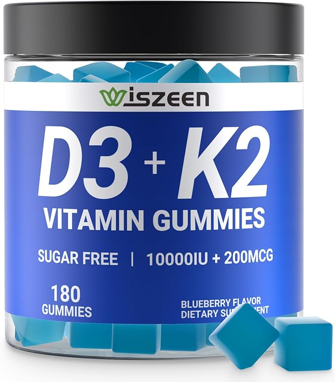 Sugar-Free Vitamin D3 K2 Gummies Vitamin D3 10000iu &amp Vitamin K2(MK7) 200mcg with Calcium Magnesium Vitamin B12 for Bone Muscle Teeth Immune Vegan