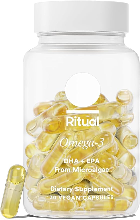 Ritual Omega 3 - Vegan - Science-Backed Dose of DHA &amp EPA Fatty Acids in 2:1 Ratio Bioavailable Brain and Heart Health Support Minimal Burp-Back Sustainably Sourced Microalgae 30 Day Supply