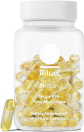Ritual Omega 3 - Vegan - Science-Backed Dose of DHA &amp EPA Fatty Acids in 2:1 Ratio Bioavailable Brain and Heart Health Support Minimal Burp-Back Sustainably Sourced Microalgae 30 Day Supply