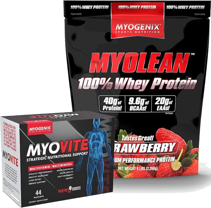 Myogenix Myovite Multivitamin &amp Myolean Strawberry Whey Protein Bundle – Complete Daily Nutrition with 40g High-Protein Whey – Support Energy Muscle Growth &amp Recovery