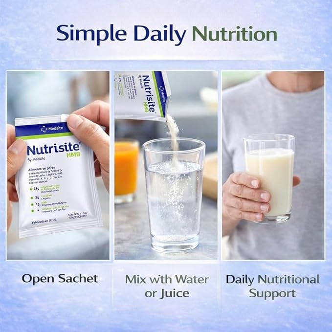 Nutrisite HMB Nutritional Protein Powder – 15 Sachets with Whey Isolate Amino Acids Vitamins A C D &amp Zinc for Immune and Muscle Support – Medical Nutrition Formula (1.11 Oz ea.)