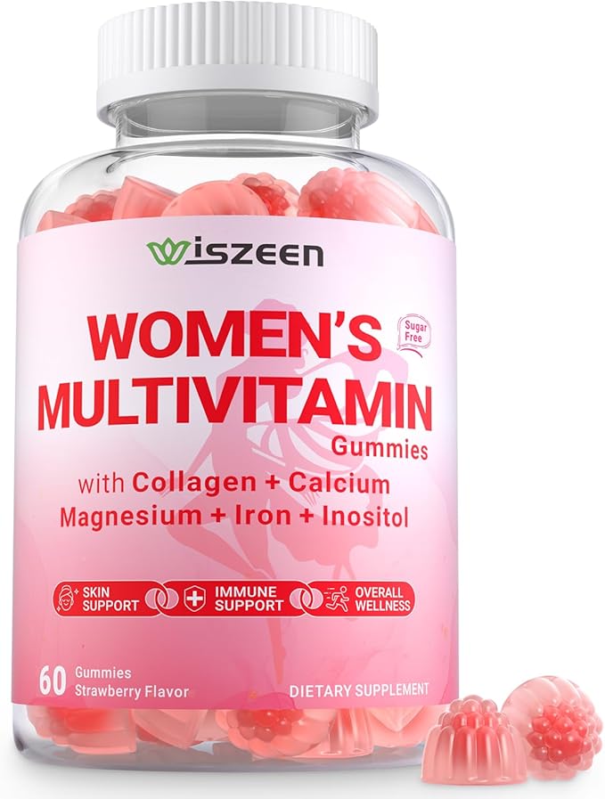 Womens Multivitamin Gummies with Biotin Collagen Calcium Magnesium Inositol Folate Iron Vitamin A C D E - Multi Vitamins &amp Minerals - Multivitamin for Women Supplement