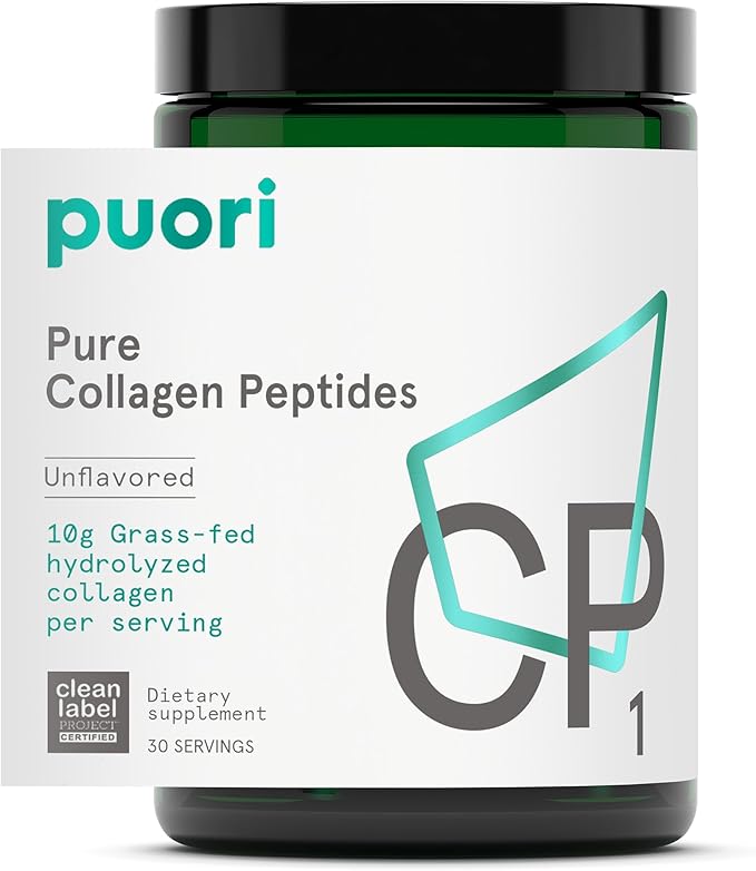 Puori Pure Collagen Peptides Powder Unflavored - 10g of Grass-Fed Hydrolyzed Bovine Collagen Supports Skin Health Hair &amp Nail Strength Joint Pain &amp Mobility Support - 30 Servings