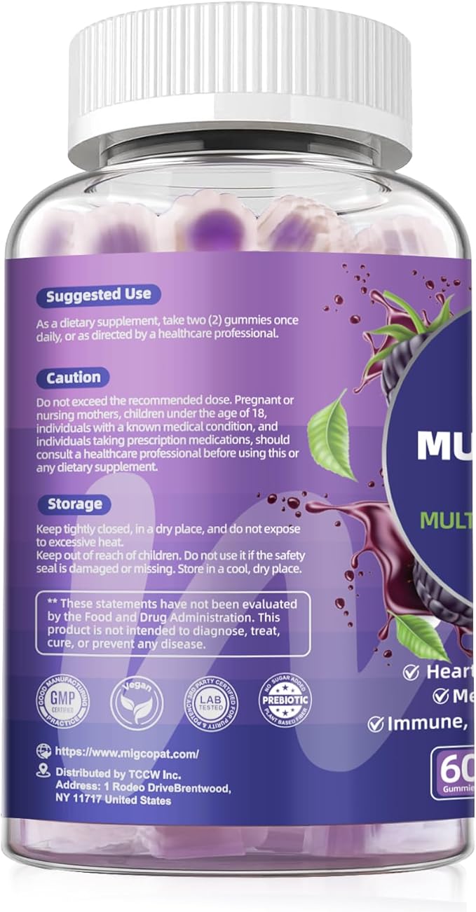 Multivitamin for Men Mens Multivitamins Gummies w/Omega-3 Probiotics Inositol Folate Biotin Zinc Vitamins A C D E B - Support Heart Brain Muscle Energy Sugar-Free Blackberry Flavor