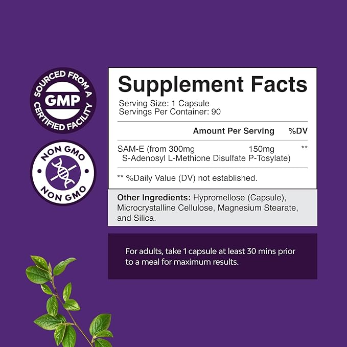Bundle of Nootropic Brain Supplement - Mental Health &amp Clarity with VIT A B6 Riboflavin Niacin Thiamin Folate and Pure SAM E Supplement 150mg Per Serving Natural S-adenosylmethionine for Mood Bala