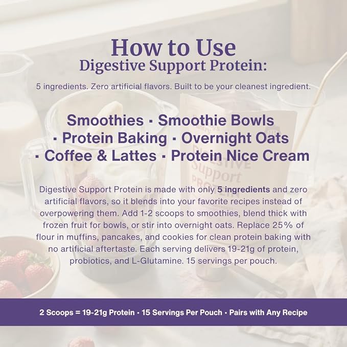 Nuzest Bethany's Pantry Digestive Support Protein - Probiotics for Digestive Health – Clean Lean Protein - Premium Vegan Pea Protein Powder – Plant Based - 20 Servings 1 Pound (Pack of 1) - Vanilla