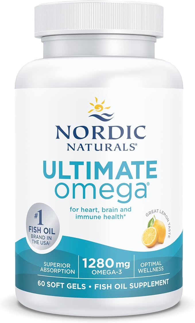 Nordic Naturals Ultimate Omega in Fish Gelatin Lemon Flavor - 60 Soft Gels - 1280 mg Omega-3 - High-Potency Fish Oil Supplement - EPA &amp DHA - Promotes Brain &amp Heart Health - Non-GMO - 30 Serv
