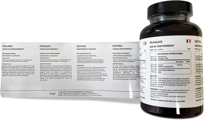 Montmorency Cherry 6400mg - 200 Tart Cherry Capsules - Natural Tart Cherry Extract Supplement for Men &amp Women – Super Strength Gluten Free Vegan and GMO Free - Made in The UK by Prowise