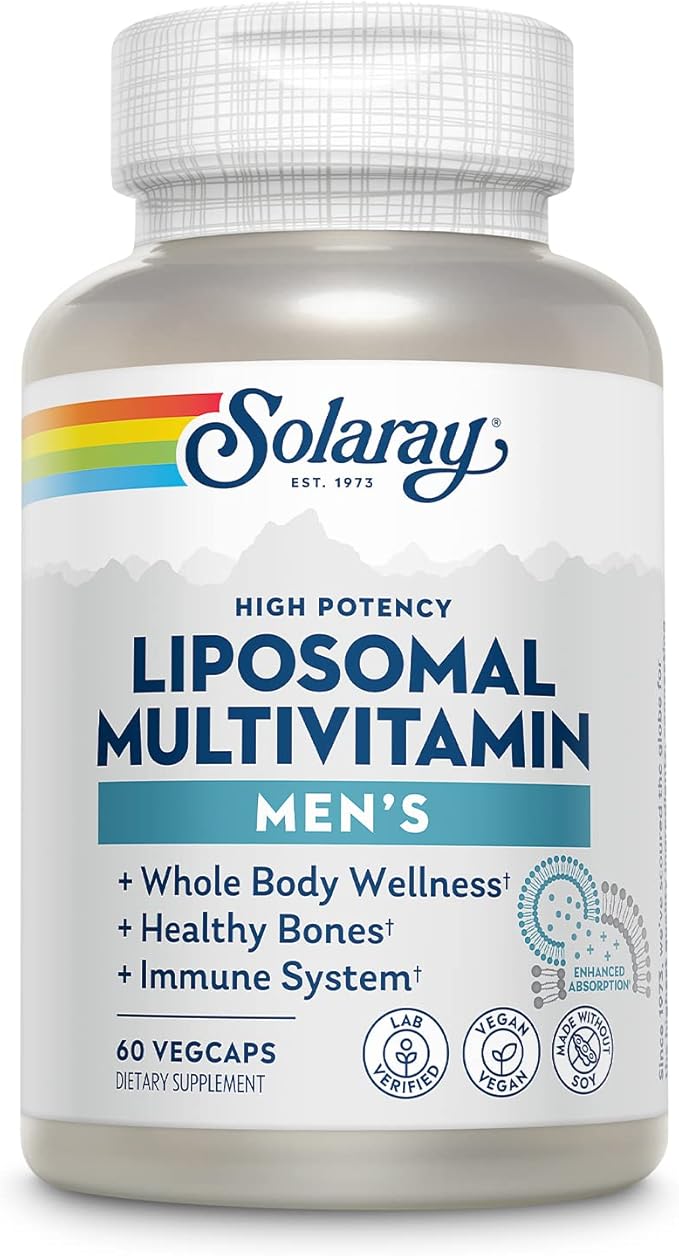 SOLARAY Liposomal Multivitamin for Men Enhanced Absorption Immune Energy &amp Bone Support Mens Daily Multi Vitamin BCAAs Vitamin D3 C B12 Zinc Vegan Soy Free 30 Serv 60 VegCaps