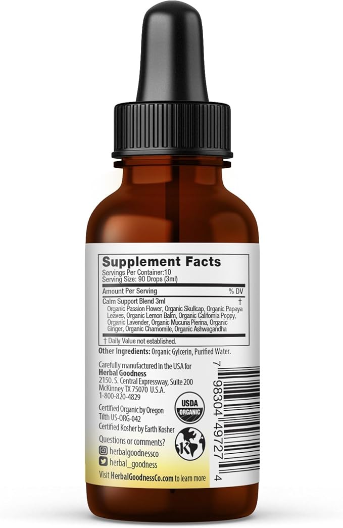 Kids Calm Support Liquid Extract 1oz with Magnesium Glycinate Magnesium Citrate Multivitamin - Magnesium for Kids - 1oz Bottle 1 Unit - Herbal Goodness