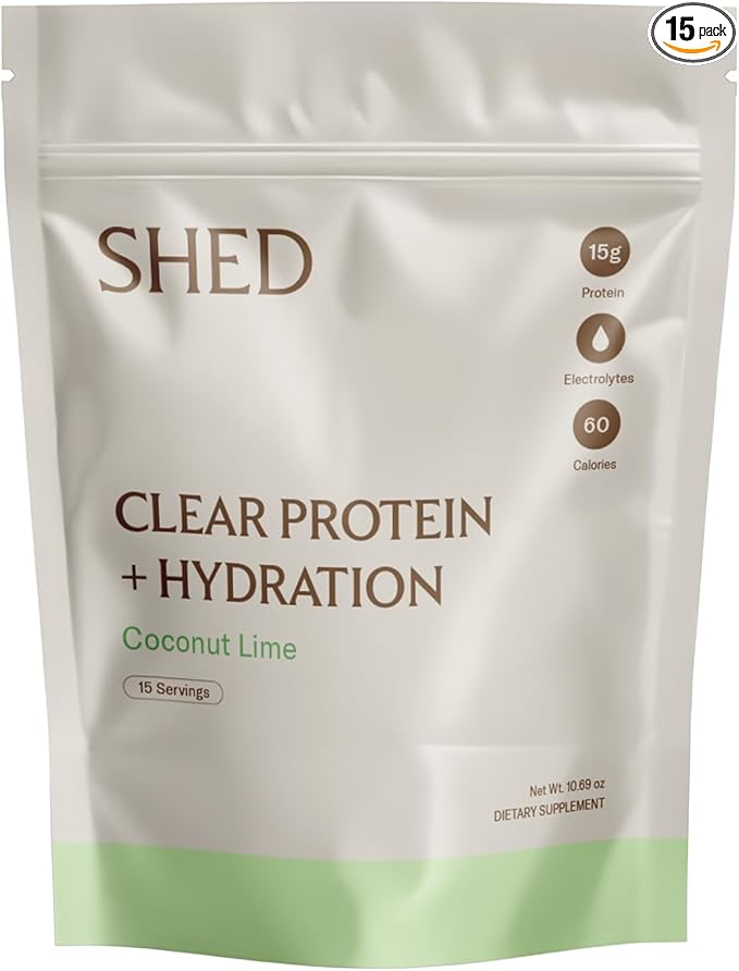 Clear Protein Powder with Electrolytes by Shed 15g Whey Protein Isolate Low Calorie and Lactose Free Light and Clean Hydration Drink Bloat-Free Post Workout Supplement Coconut Lime (15 Servings)