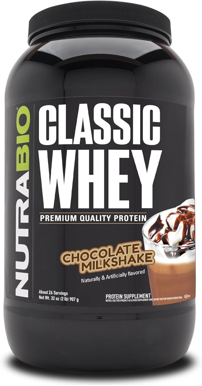 NutraBio Classic Whey Protein Powder- 25G of Protein Per Scoop - No Fillers Artificial Colors Preservatives - Chocolate Milkshake 2 Pounds