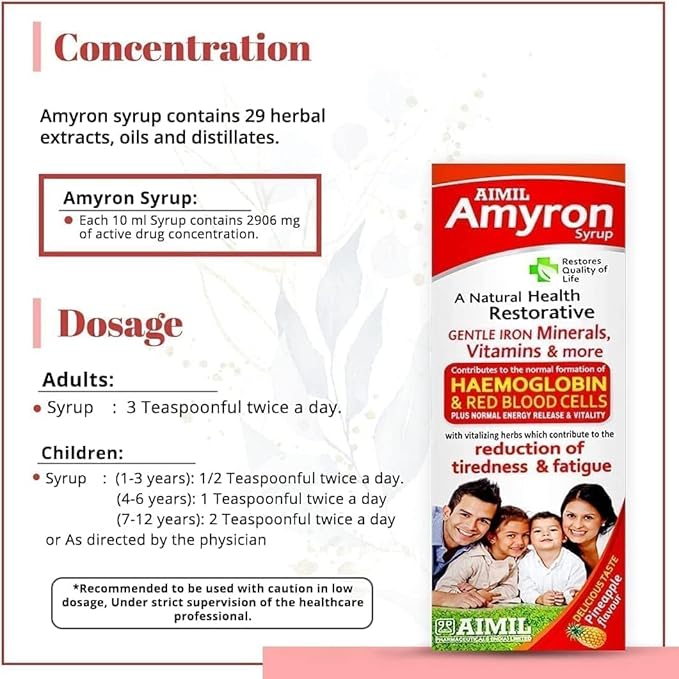 Generic PUB Amyron Multivitamins Syrup for Men &amp Women with 34 Ingredients| Reduce Tiredness &amp Fatigue | Improves Haemoglobin Level - 200 ML (Pack of 3)