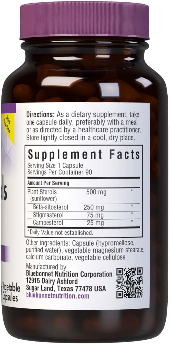 Bluebonnet Nutrition Plant Sterols 500mg Heart Health Supplement for Men &amp Women* - Non-GMO Beta-Sitosterol from Sunflower Oil - Vegan Gluten-Free - 90 Vegetable Capsules