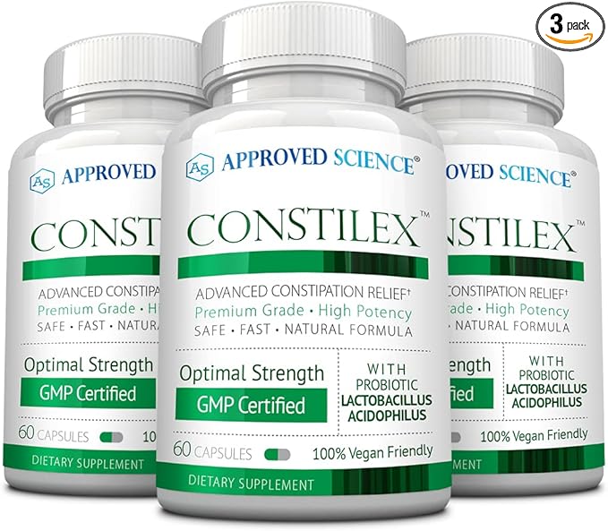 Approved Science Constilex - Rapid Constipation Relief &amp Support from Future Episodes - Promotes Healthy Levels of Bacteria and Strengthens Intestinal Flora - 3 Bottles